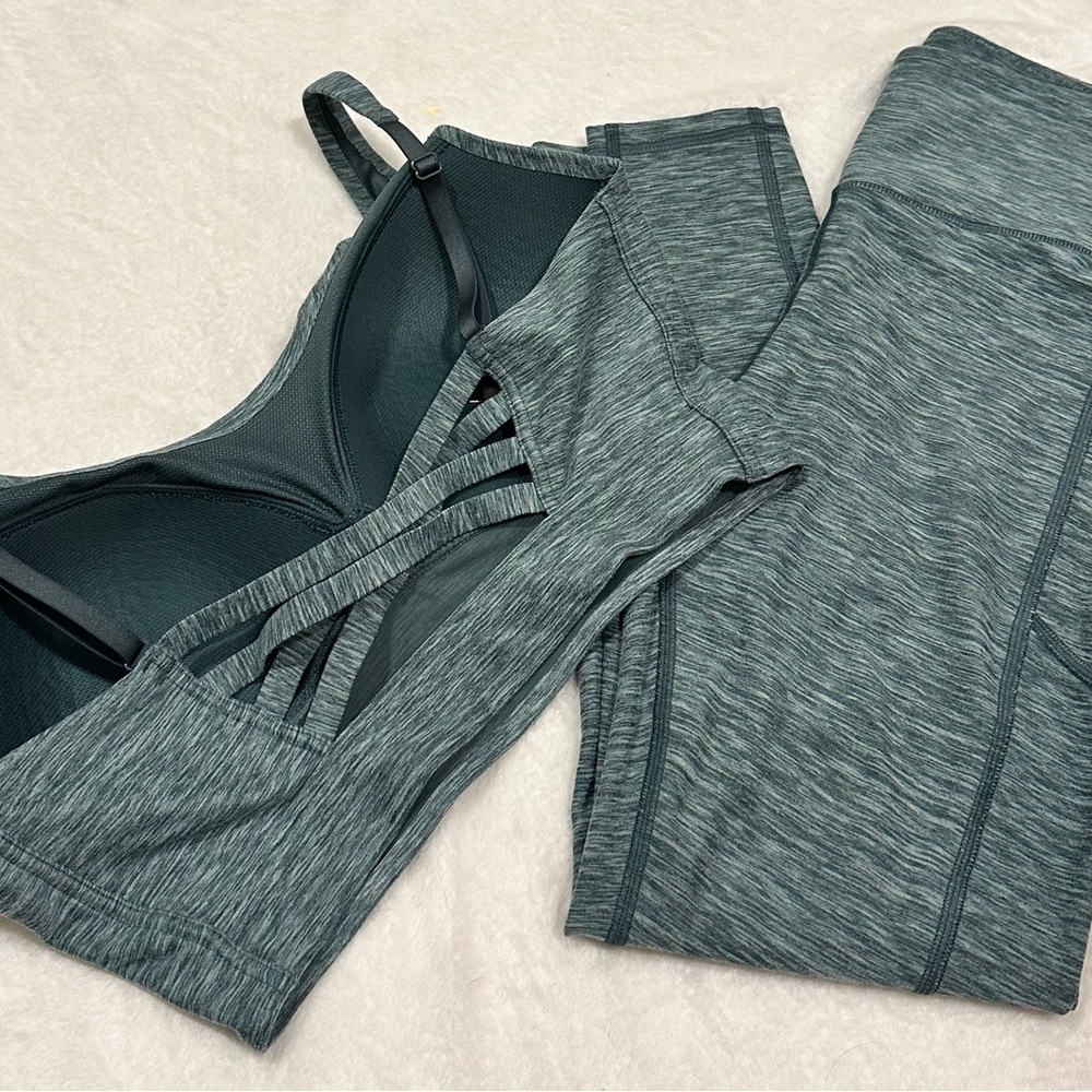 Victoria's Secret Heathered Teal Strappy Sports Bra & Leggings
